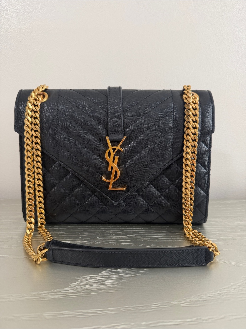 Saint Laurent Black Quilted Leather Shoulder Bag with Gold Hardware